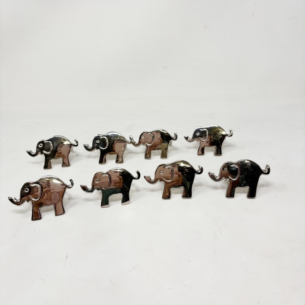 PIER 1 Set Of 8 Nickel Plated Elephant Napkin Rings 2.25” X 1.5” Detailed Trunk